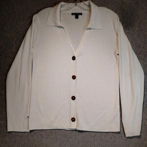 Cable & Gauge White Vertical Ribbed Long Sleeve Cardigan Sweater in Size Medium